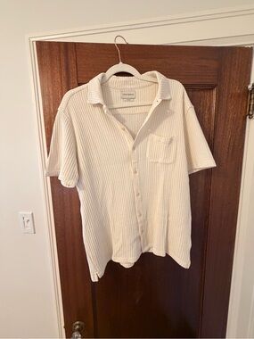 Casual Waffle-Knit Short Sleeve Shirt - Cream